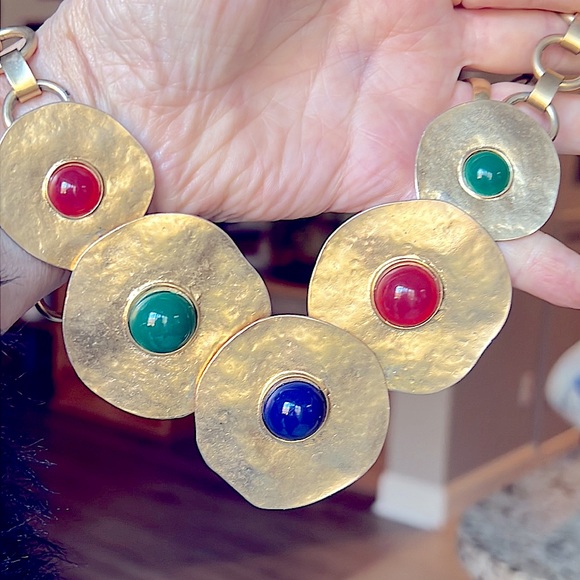 Les Bernard vintage cabochon and hammered necklace